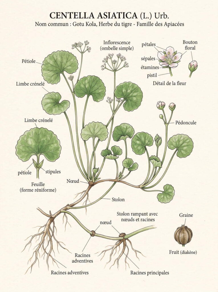 Illustration botanique de Centella asiatica