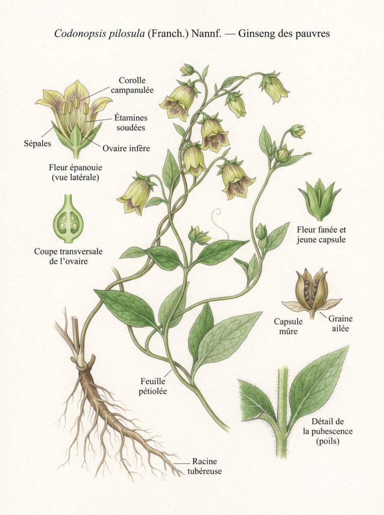 Illustration botanique de codonopsis Codonopsis pilosula