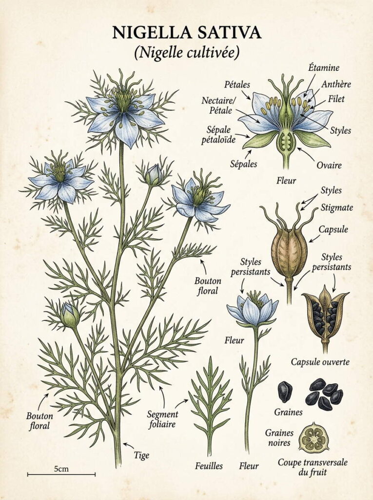 Illustration botanique de nigelle Illustration botanique de nigelle
