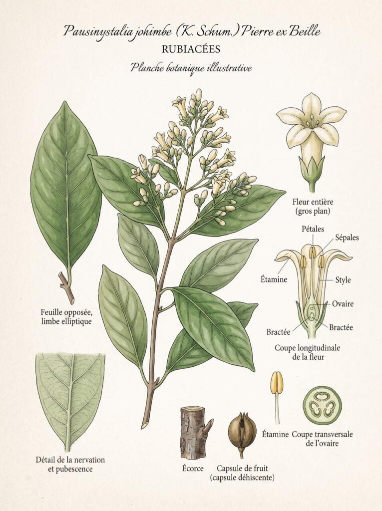 Illustration botanique de Pausinystalia johimbe Illustration botanique Pausinystalia johimbe