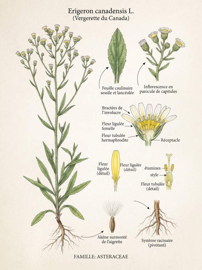 Illustration botanique de la vergerette Illustration vergerette du Canada