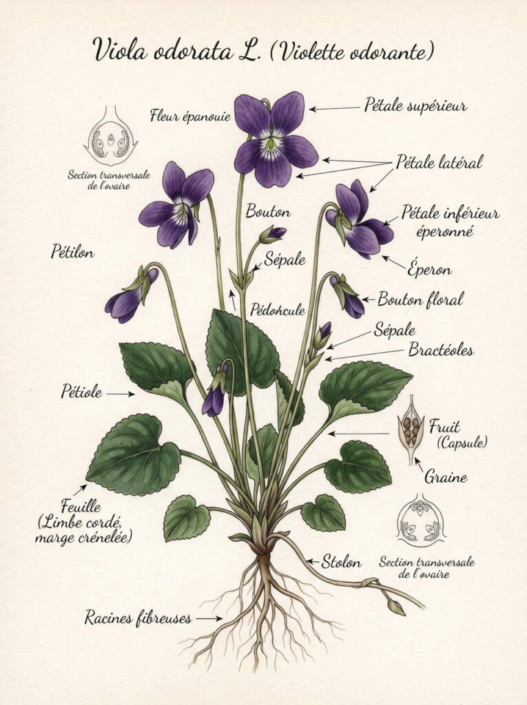 Illustration botanique de la violette Illustration botanique violette