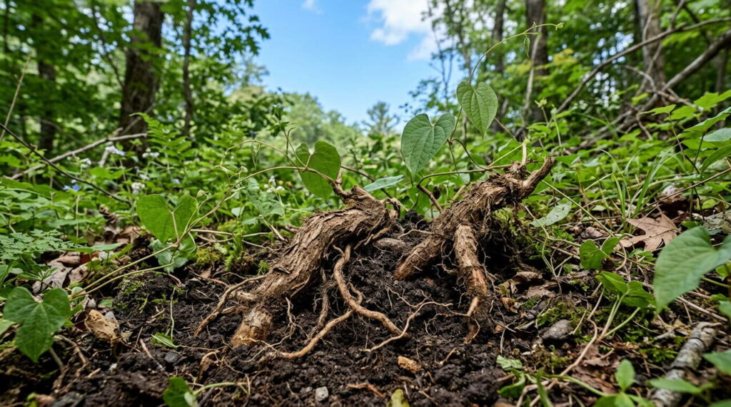 Racines de Dioscorea villosa Racines Dioscorea dans le sol
