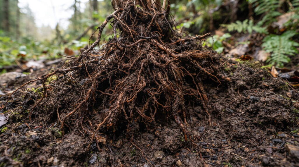 Racines de rhaponticum exposées Racines de rhaponticum en gros plan