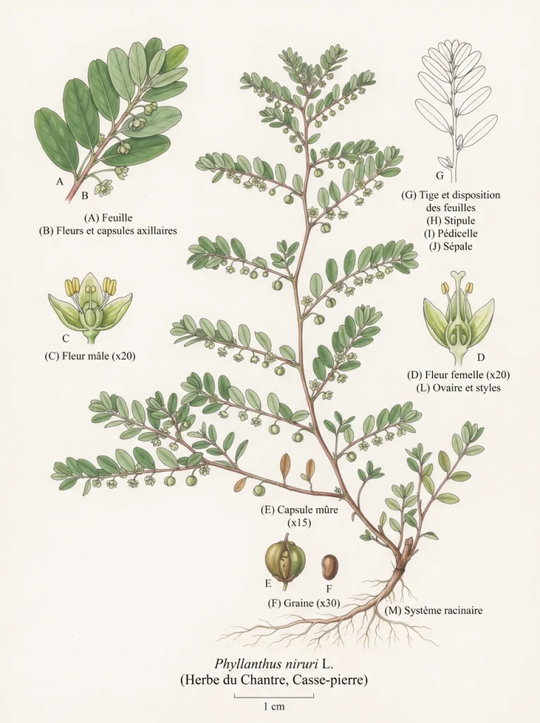 Illustration botanique du phyllanthus Phyllanthus niruri illustration botanique
