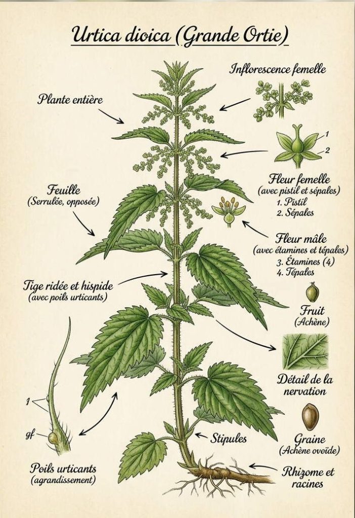 Détails botanique de l'urtica dioica