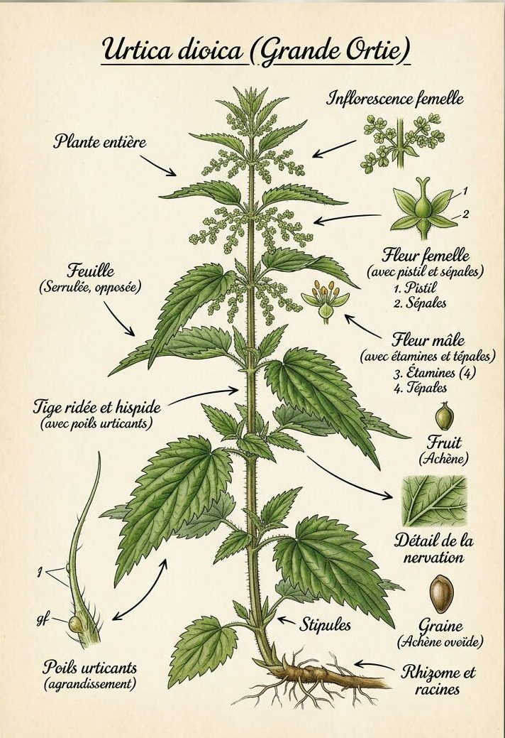 Détails botanique de l'urtica dioica